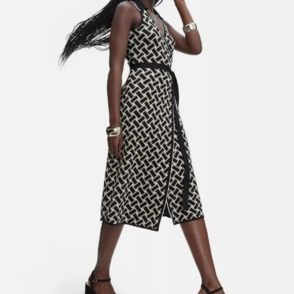 NEW DVF Diane Von Furstenberg Target Midi Collared Sleeveless Wrap Dress Size L - Picture 1 of 5